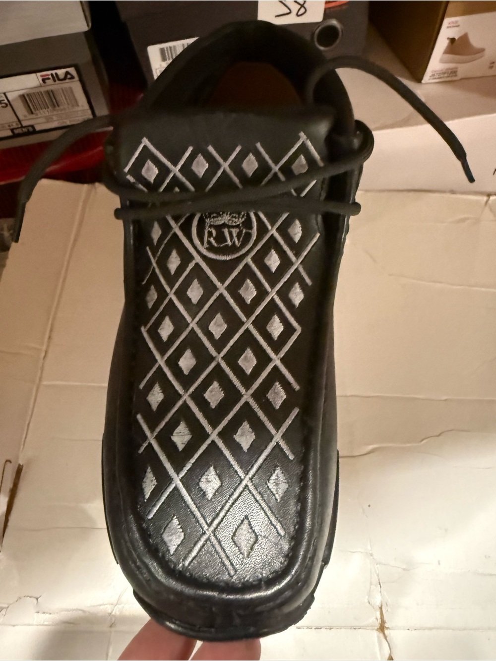 Reywelt leather Black Slip-On Moccasin with Geometric Stitching